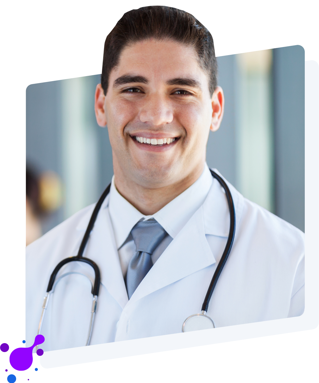 Young physician in lab coat with stethoscope