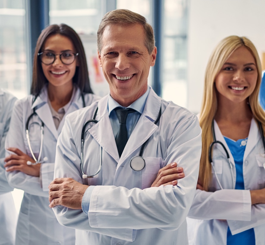 Group of physicians in lab coats